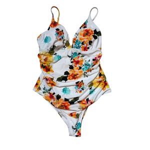 CUPSHE White with Floral Pattern Women's One-Piece Bathing Suit NEW